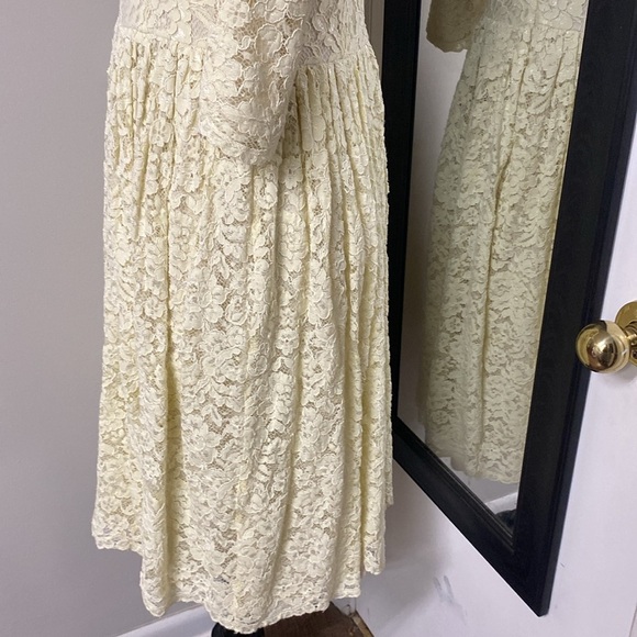 VNTG DAINTY JEWELLS CLOTHIER 80s LACE WEDDING DRESS/EASTER DRESS BUTTER YELLOW - Picture 7 of 16